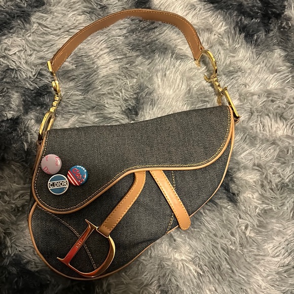 Dior Handbags - Christian Dior Vintage Blue Denim Saddle Mini Shoulder Bag Pochette
